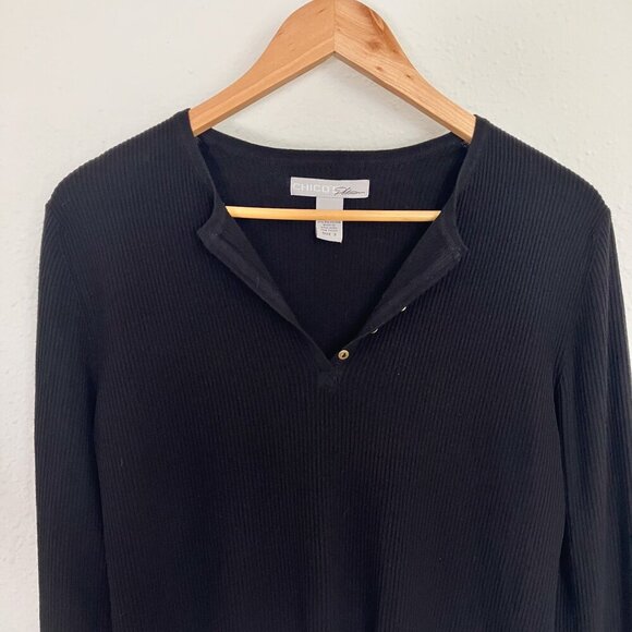 Chicos Platinum Ribbed Black Henley Top Size XL - Picture 2 of 8